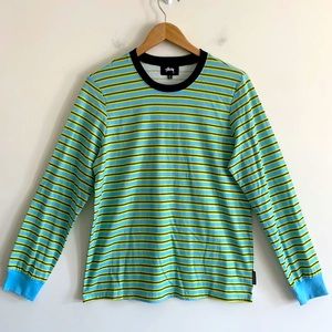 Stüssy green and blue striped shirt
